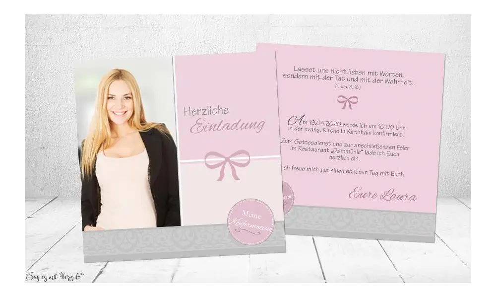 Einladungskarten Konfirmation rosa Foto quadratisch