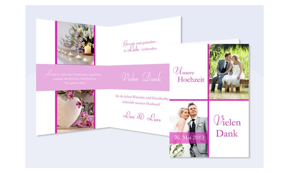 Dankeskarte Hochzeit, Klappkarte A6, weiß pink