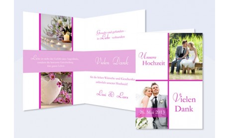 Dankeskarte Hochzeit, Klappkarte A6, weiß pink