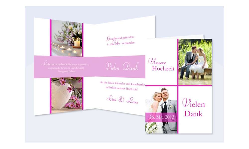 Dankeskarte Hochzeit, Klappkarte A6, weiß pink