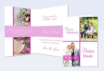 Dankeskarte Hochzeit, Klappkarte A6, weiß pink