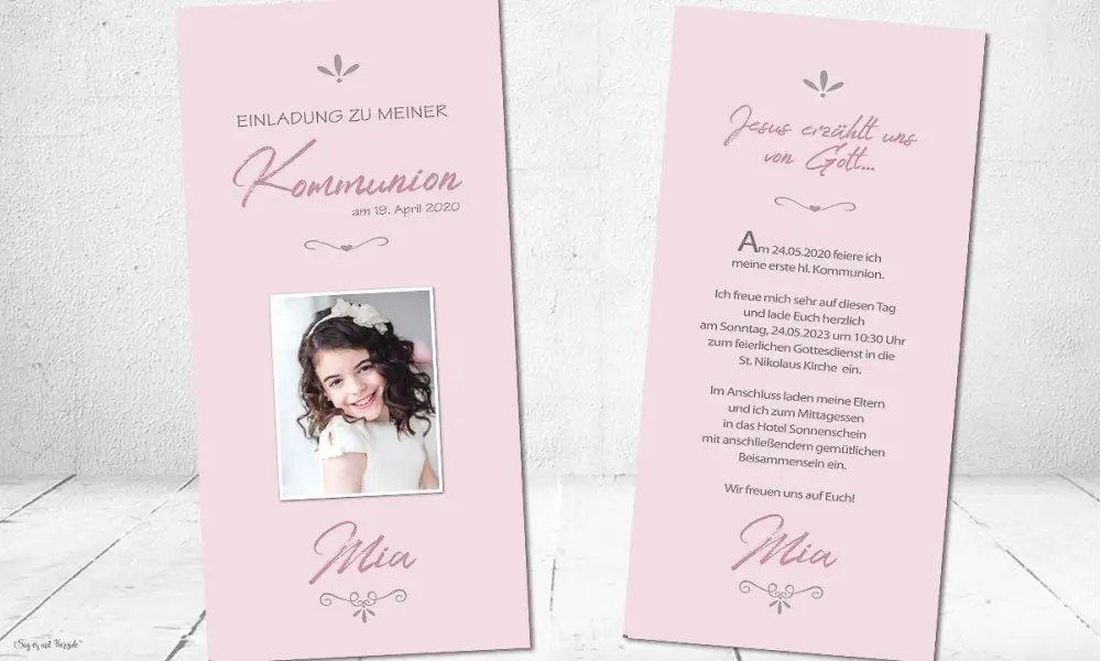 Einladungskarten Kommunion rose