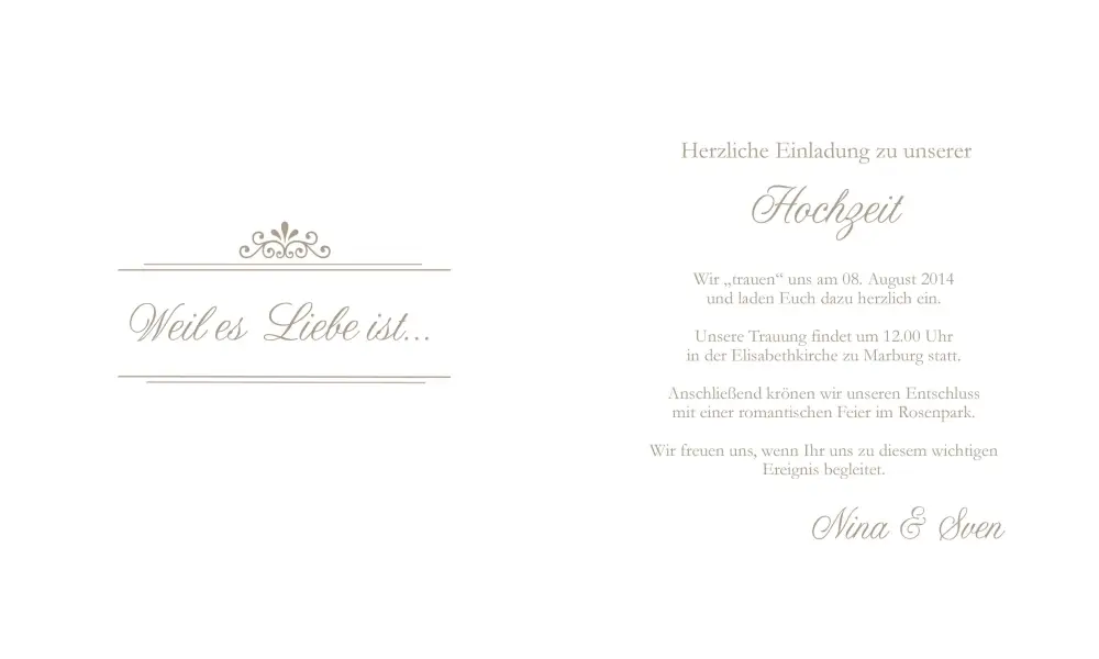 Edle Einladungskarte Hochzeit weiß braun Klappkarte Quadrat