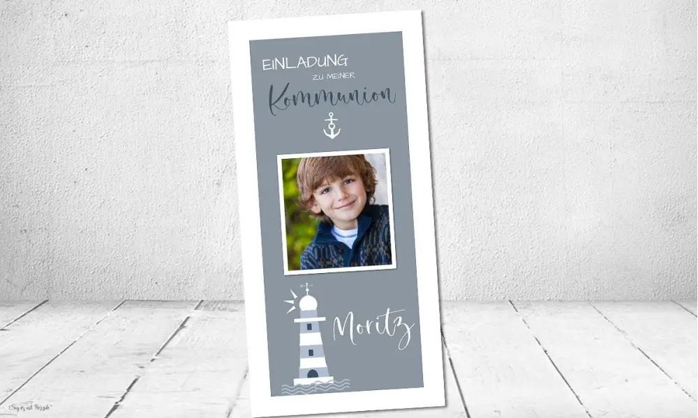 Einladungskarten Kommunion Leuchtturm Foto