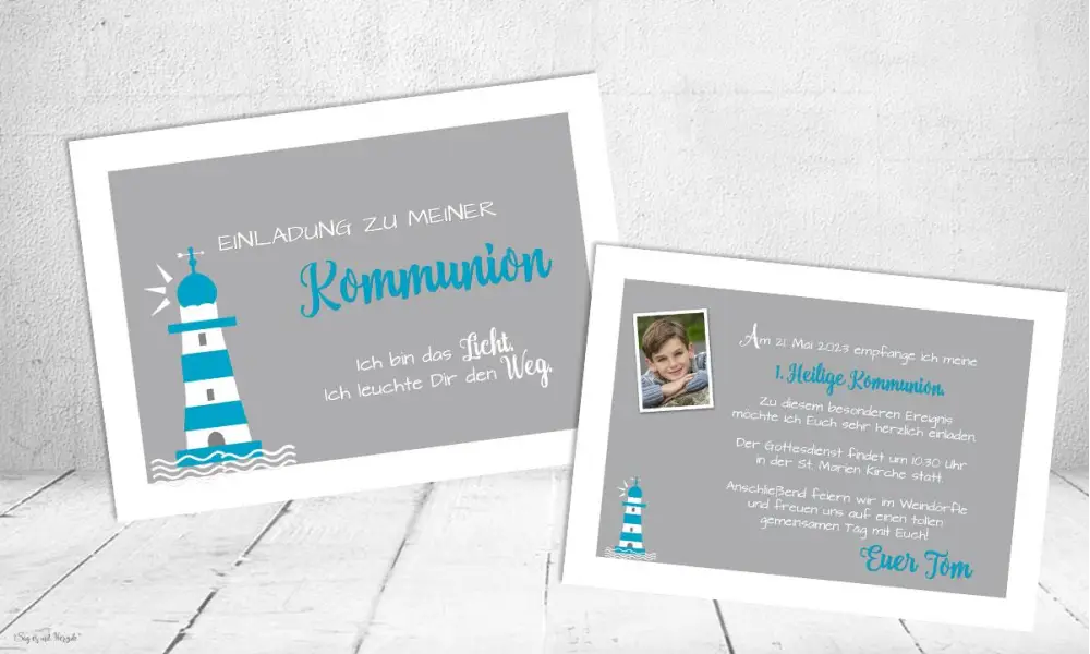 Hochwertige Einladungskarten Konfirmation - Leuchtturm
