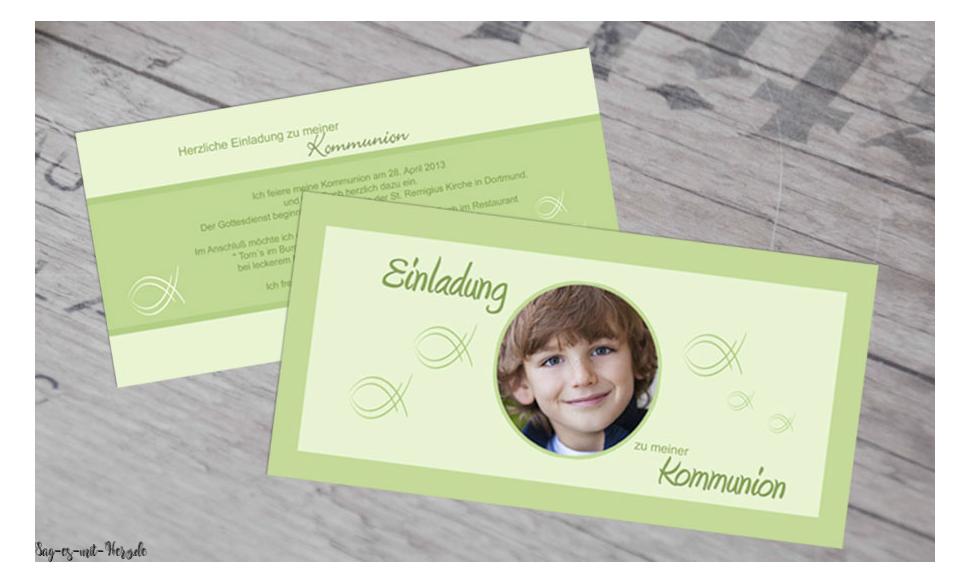 Einladungskarten für Kommunion grün