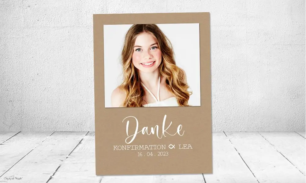 Dankeskarten Konfirmation Kraftpapier modern, mit Foto, Postkarte, Kommunion