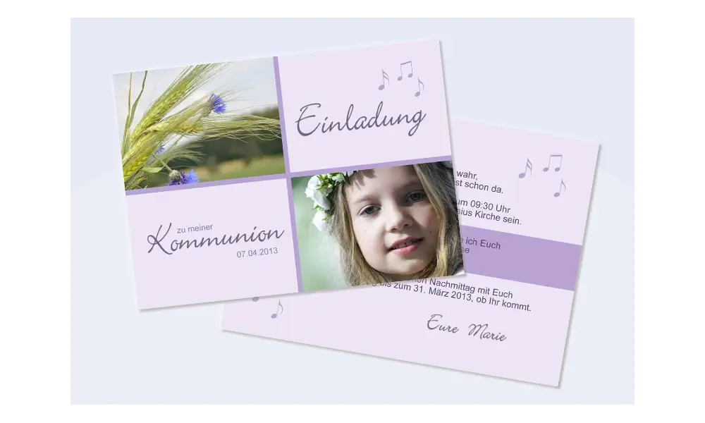 Einladungskarte Konfirmation Kommunion flieder