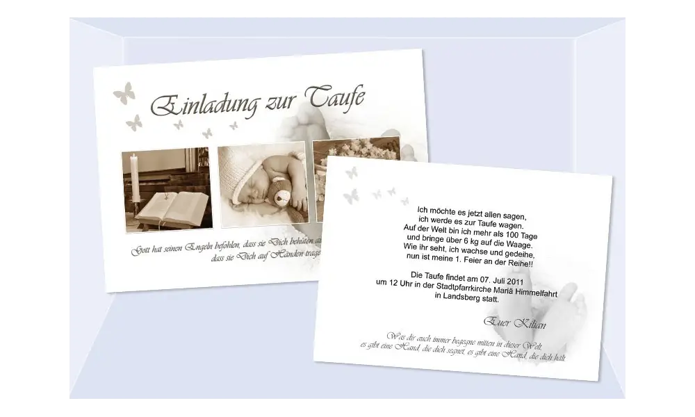 Einladung Taufe "Kilian", Taufeinladung, Postkarte, braun
