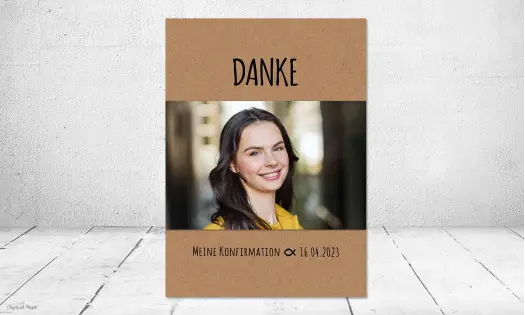 Danksagung Konfirmation Kraftpapier, mit Foto, Nature, Postkarte, Kommunion