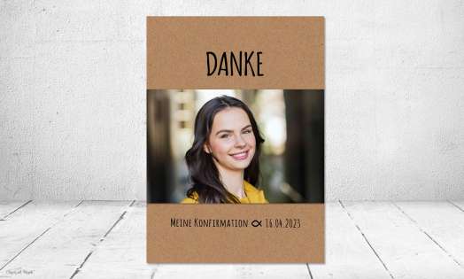 Danksagung Konfirmation Kraftpapier, mit Foto, Nature, Postkarte, Kommunion