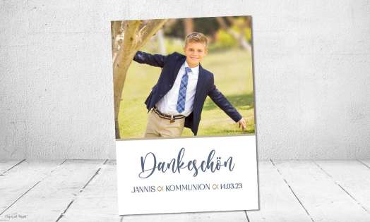 Danksagung Kommunion Fotokarten, modern, blau, mit Foto, Konfirmation