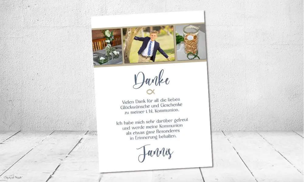 Danksagung Kommunion Fotokarten, modern, blau, mit Foto, Konfirmation