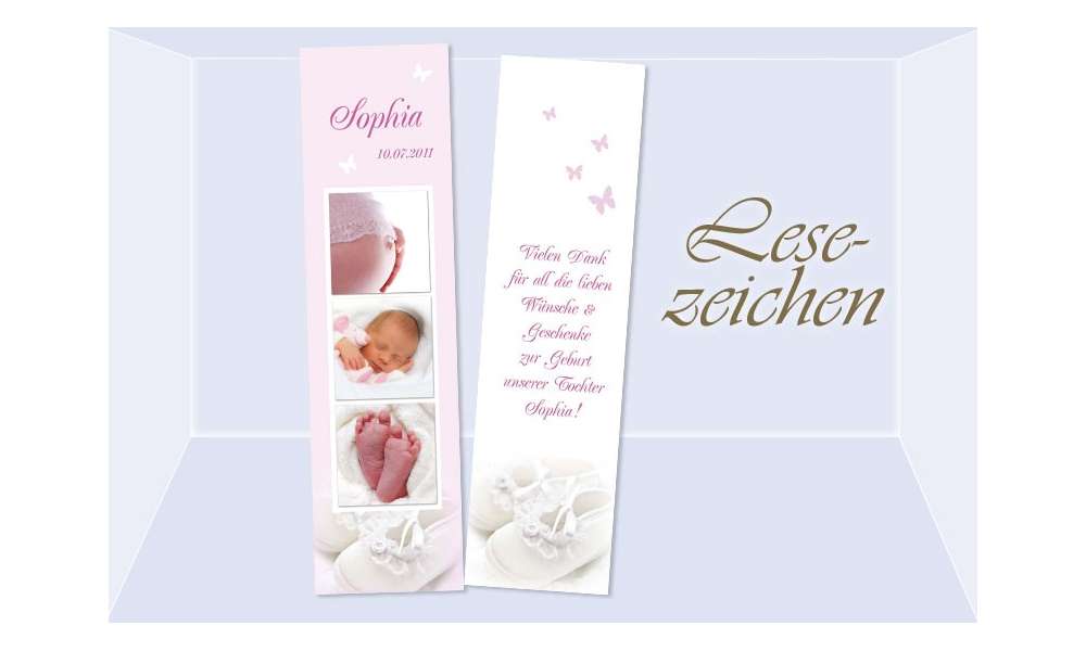 Lesezeichen Geburt, 5x20 cm, rosa Lesezeichen Geburt, 5x20 cm, rosa