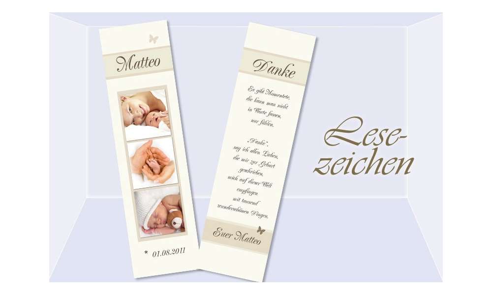 Lesezeichen zur Geburt, 5x20 cm, creme Lesezeichen zur Geburt, 5x20 cm, creme