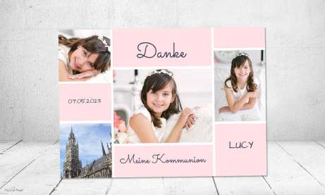 Danksagung Kommunion rosa Fotokarten