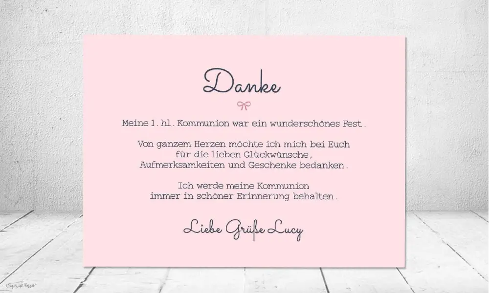 Danksagung Kommunion rosa Fotokarten