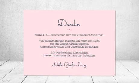 Danksagung Kommunion rosa Fotokarten