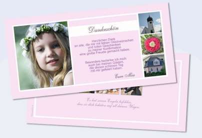 Danksagungskarte Konfirmation Kommunion, rosa