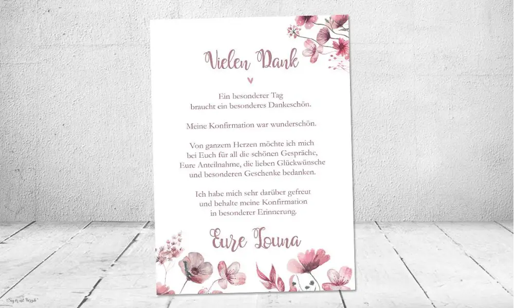 Dankeskarten Konfirmation rosa floral