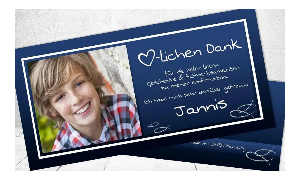 Dankeskarten Kommunion dunkelblau Fisch