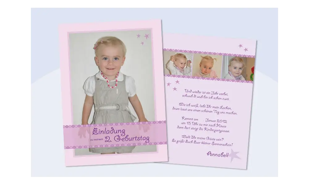 Einladungskarte Kindergeburtstag, Flachkarte A6 in rosa