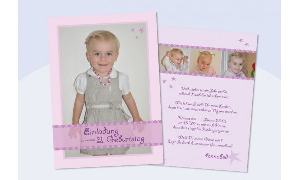 Einladungskarte Kindergeburtstag Flachkarte A6 In Rosa