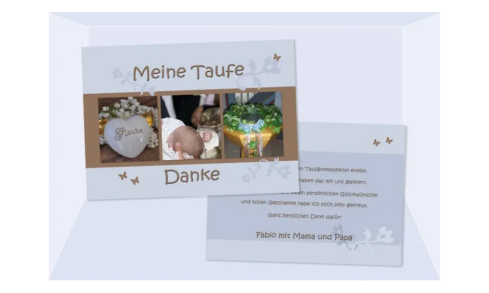 Danksagungskarte zur Taufe in blau, Flachkarte 