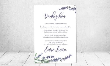 Dankeskarten Konfirmation lila mit Lavendel