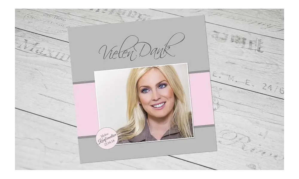 Dankeskarten Konfirmation Mädchen rosa grau
