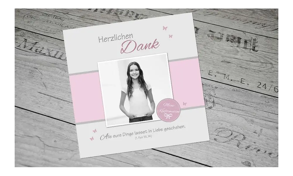 Dankeskarten Konfirmation Mädchen rosa grau