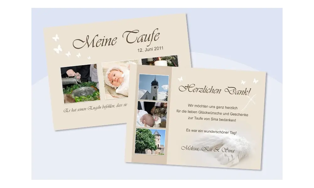 Danksagungskarte zur Taufe in creme, Flachkarte 