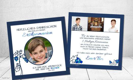 Danksagung Kommunion Weinstock blau