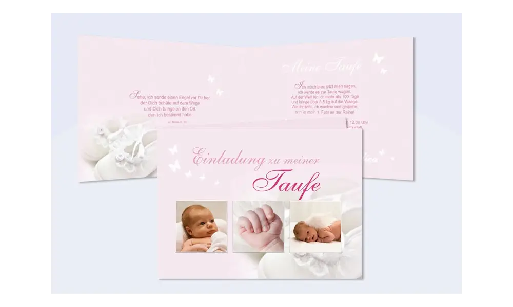 Einladung zur Taufe, Klappkarte in rosa