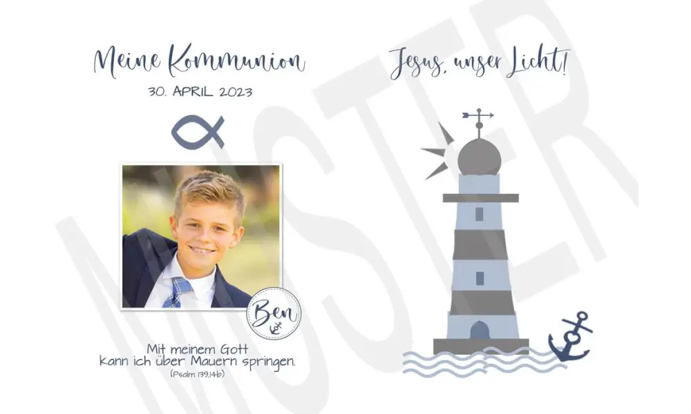Leuchtturm, Windlicht Lichthülle Kommunion, Konfirmation, mit Foto, Tischdekoration