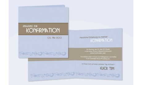 Einladung Kommunion / Konfirmation, Klappkarte Quadrat, blau