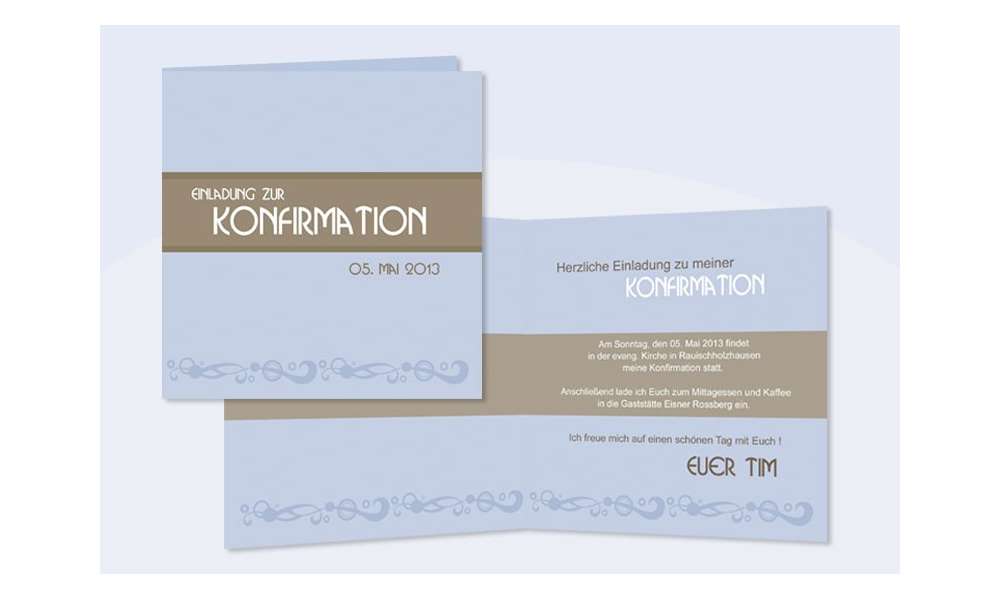 Einladung Kommunion / Konfirmation, Klappkarte Quadrat, blau