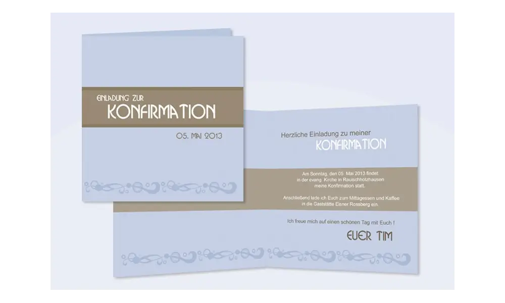 Einladung Kommunion / Konfirmation, Klappkarte Quadrat, blau