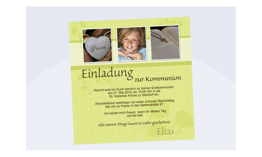 Einladung Kommunion / Konfirmation, Fotokarte 12,5x12,5 cm, grün
