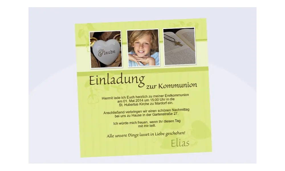 Einladung Kommunion / Konfirmation, Fotokarte 12,5x12,5 cm, grün