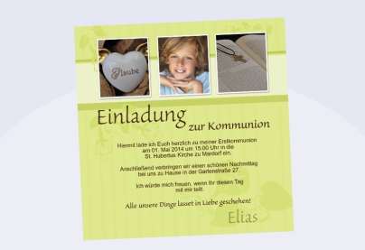 Einladung Kommunion / Konfirmation, Fotokarte 12,5x12,5 cm, grün