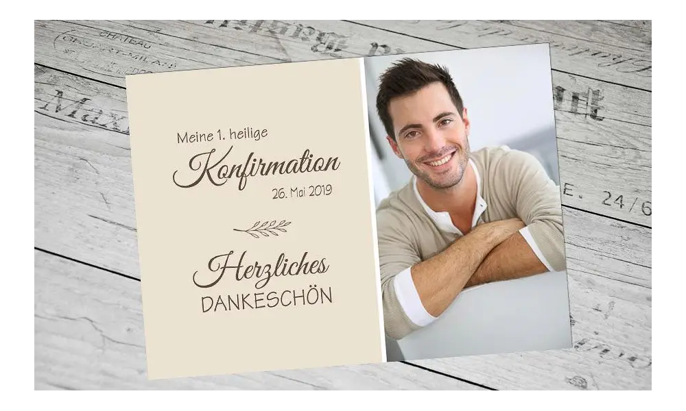 Dankeskarte Konfirmation creme mit Foto