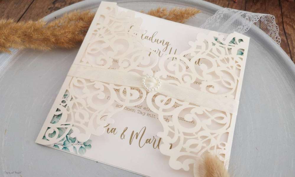 Einladung Hochzeit Lasercut ivory