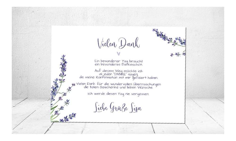 Dankeskarten Kommunion lila flieder