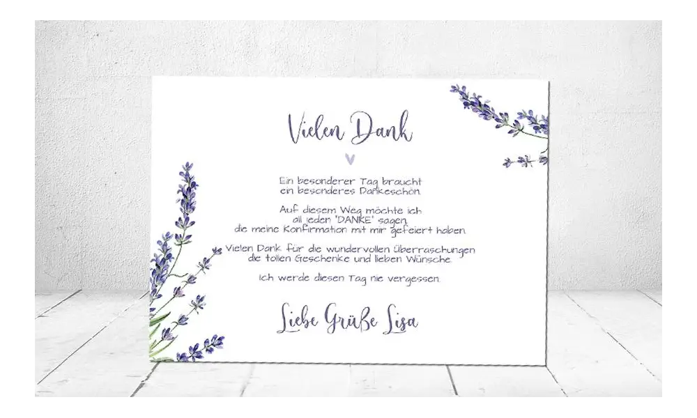 Dankeskarten Kommunion lila flieder