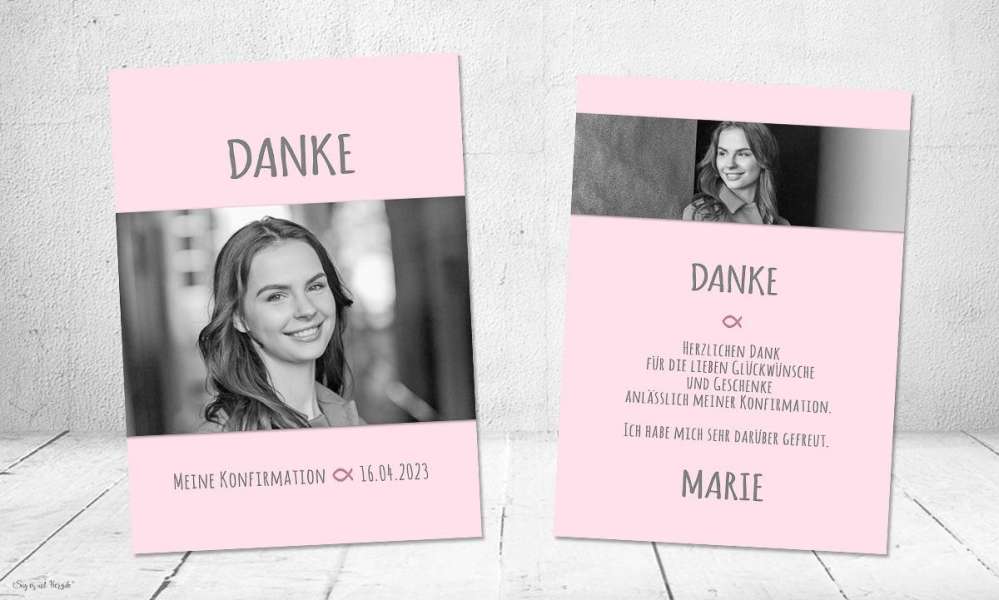 Dankeskarten Konfirmation rosa