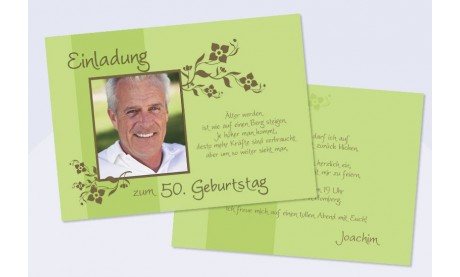 Einladungskarte runder Geburtstag, Flachkarte in grün