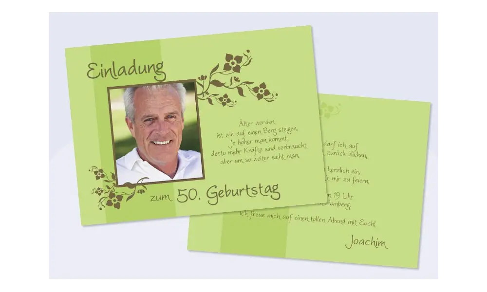 Einladungskarte runder Geburtstag, Flachkarte in grün