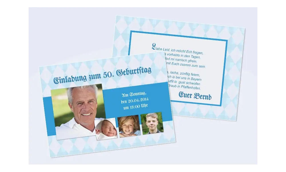 Einladungskarte runder Geburtstag, Flachkarte in grün
