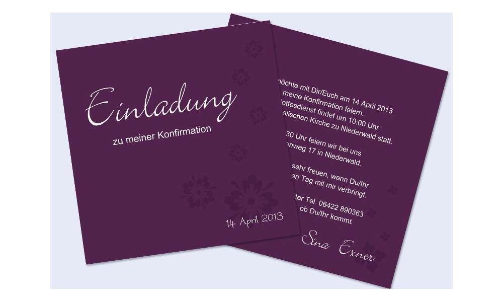 Einladung Kommunion / Konfirmation, Flachkarte 12,5x12,5 cm, blau